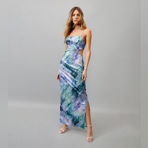 Nasty Gal Gown Strappy Marble Print Tie Back Maxi Dress With Open Back Size 8.